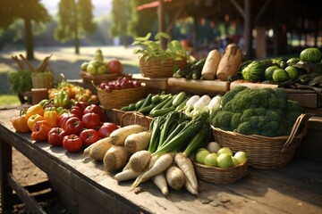 Fresh food photography at rural farmers markets, Generative AI