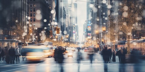 White modern blurred Christmas NY city street. Generative AI