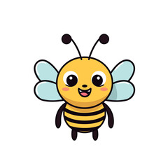 Cute friendly bee. Cartoon happy flying bee with big kind eyes. Insect character. Vector isolated on white