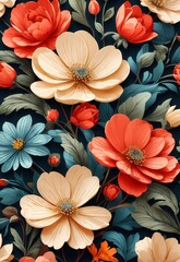 colorful floral seamless pattern, Generative AI