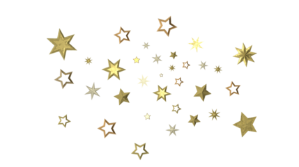 Stars - Banner with golden decoration. Festive border with falling glitter dust and stars.