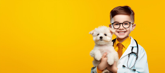 cute kid veterinary with a dog, generative ai