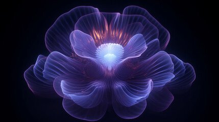 A vibrant purple flower against a dramatic black background