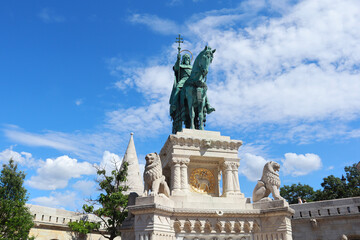 Statue of Saint Stephen in Fishing bastion in Budapest, Hungary