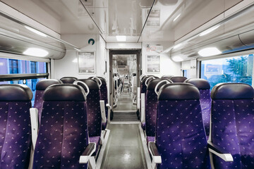 Nice, France - 23 July 2023: Inside the SNCF train, type TER, without passengers.