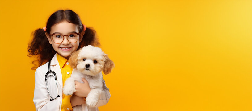 cute kid veterinary with a dog, generative ai