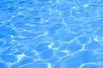 Fototapeta na wymiar Ripple water texture on blue background. Shadow of water on sunlight