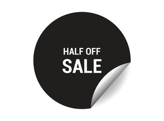 Half off sale round sticker sign. Half off sale circle sticker banner, badge symbol vector illustration.