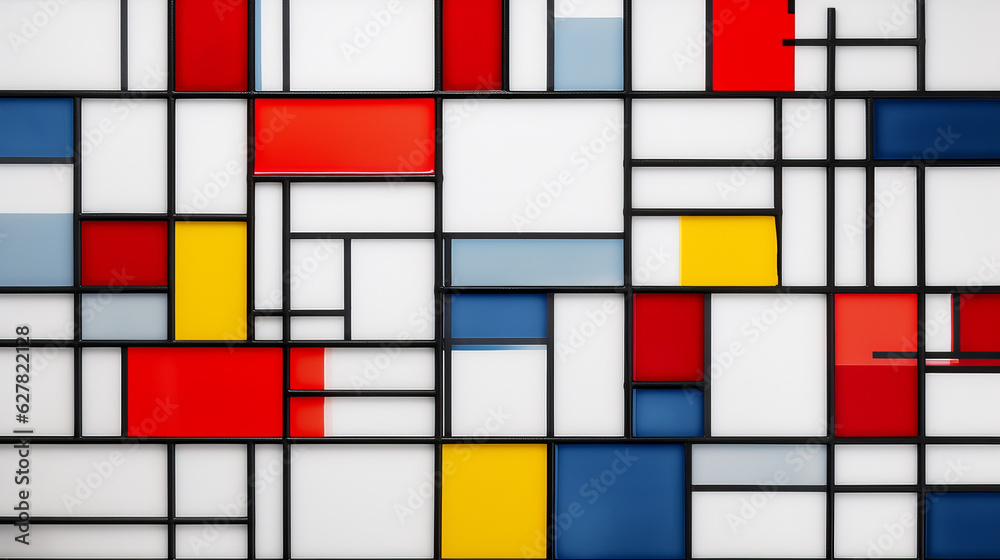 Poster a vibrant and geometric abstract composition featuring squares and rectangles