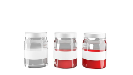3D rendering of red fluid and sampling bottle, blood sample, substance in laboratory