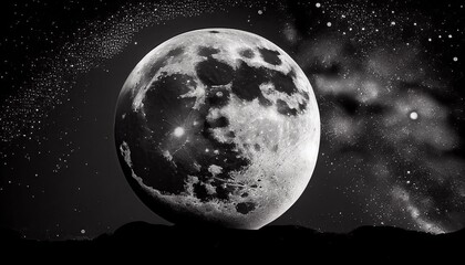 moon, moon and stars, black and white photography, generated by ai