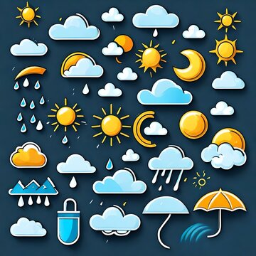 Weather icons set on dark blue background