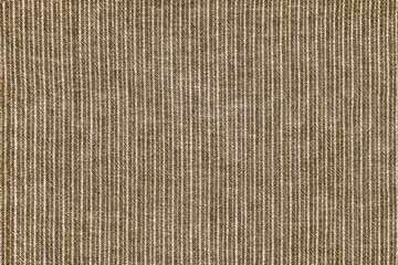 Natural linen texture as background. Cotton fabric with brown and white line striped pattern, texture close up. Backdrop, wallpaper. Matereal for clothes, curtain and upholstery