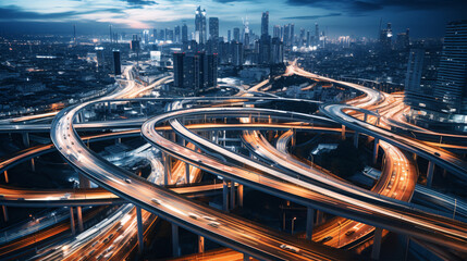 Fototapeta na wymiar Eye-Catching Overhead View of Busy Traffic on a Modern City Highway - Ideal for Transportation Blogs