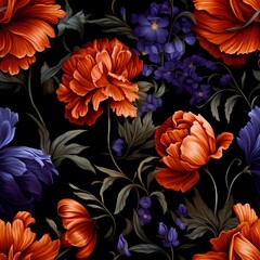 a black background with purple flowers