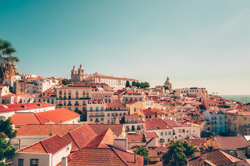 Fototapeta na wymiar Lisbon, Portugal city panoramic skyline. Summer travel and tourism concept