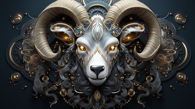 Astrological sign of the zodiac Capricorn in a golden minimalist style on a black background. Generative AI