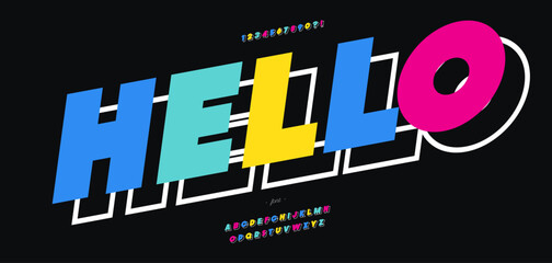 Obraz premium Vector font 3D colorful modern typography style for infographics, motion graphics, video, promotion, decoration, logotype, party poster, t shirt, book, animation, banner. 10 eps