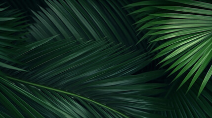 beautiful palm leaves in a wild tropical palm garden, dark green palm leaf texture concept full framed