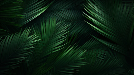 beautiful palm leaves in a wild tropical palm garden, dark green palm leaf texture concept full framed - obrazy, fototapety, plakaty