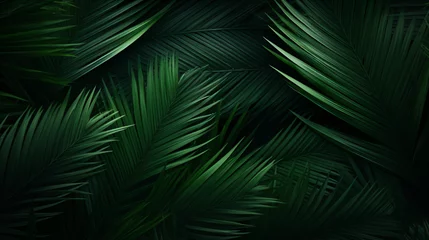Foto op Plexiglas beautiful palm leaves in a wild tropical palm garden, dark green palm leaf texture concept full framed © bornmedia
