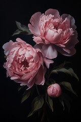 beautiful bouquet of pink peonies on a black background