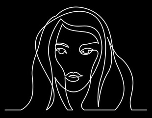continuous line drawing vector illustration with FULLY EDITABLE STROKE of regular person diverse people user profile concept on black background