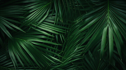 beautiful palm leaves in a wild tropical palm garden, dark green palm leaf texture concept full framed