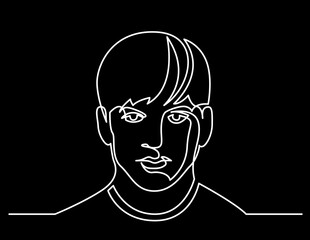 continuous line drawing vector illustration with FULLY EDITABLE STROKE of regular person diverse people user profile concept on black background