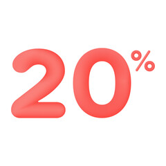 Red 20 percent discount vector illustration 3d mega loyalty. 10 percent bonus marketing discount. Isolated on white background. 