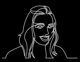 continuous line drawing vector illustration with FULLY EDITABLE STROKE of regular person diverse people user profile concept on black background