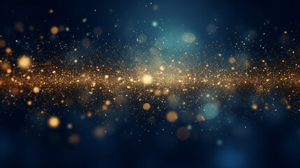 abstract background with Dark blue and gold particle. Christmas Golden light shine particles bokeh on navy blue background - obrazy, fototapety, plakaty