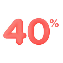 Red 40 percent discount vector illustration 3d mega loyalty. 10 percent bonus marketing discount. Isolated on white background. 