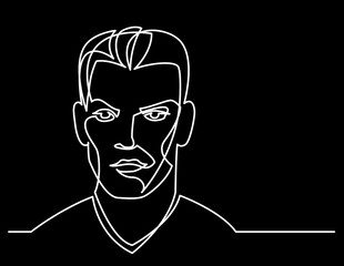 continuous line drawing vector illustration with FULLY EDITABLE STROKE of regular person diverse people user profile concept on black background