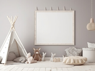 frame on wall in kids room, mockup, copy space
