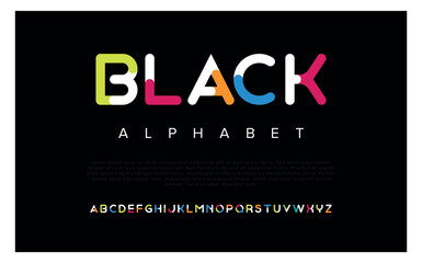 Black  font alphabet letters. Modern logo typography. Color creative art typographic design. Festive letter set for rainbow logo, headline, color cover title, joy monogram. Isolated vector typeset