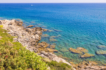 Gorgeous view of Mediterranean sea with rocky coast. Rhodes. Greece.