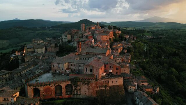 Montepulciano Tuscany Italy at sunset aerial view