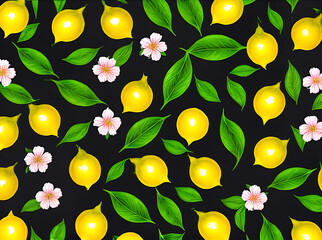 Colorful floral background with neon lemons and