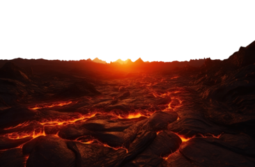 burning alien planet. transparent PNG.  lava river. surface of the sun.