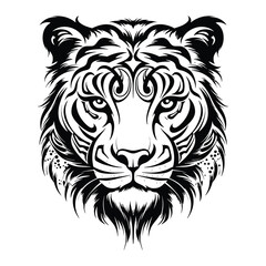 Tigers head Tribal tattoo design. Black isolated on white. Tiger head vector illustration mascot logo.