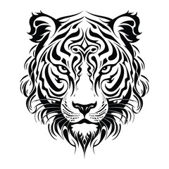 Tigers head Tribal tattoo design. Black isolated on white. Tiger head vector illustration mascot logo.