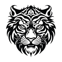 Tigers head Tribal tattoo design. Black isolated on white. Tiger head vector illustration mascot logo.
