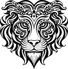 Tigers head Tribal tattoo design. Black isolated on white. Tiger head vector illustration mascot logo.