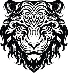 Tigers head Tribal tattoo design. Black isolated on white. Tiger head vector illustration mascot logo.
