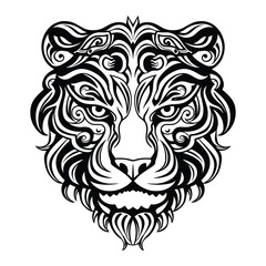 Tigers head Tribal tattoo design. Black isolated on white. Tiger head vector illustration mascot logo.