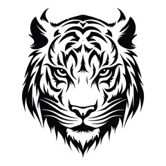Fototapeta premium Tigers head Tribal tattoo design. Black isolated on white. Tiger head vector illustration mascot logo.