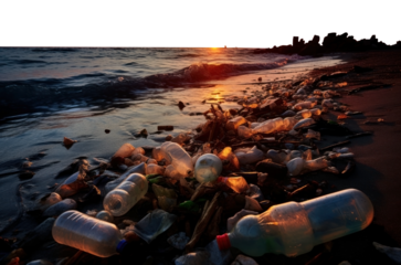 trash on the ocean shore. isolated transparent PNG.