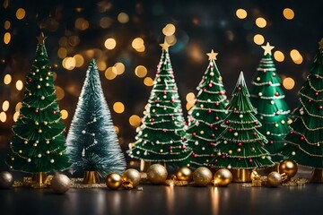 Christmas trees with golden decoration balls