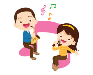 Music kids.Play music concept of music school